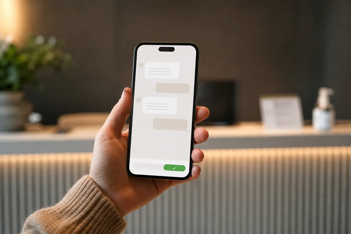 Phone showing a clinic appointment reminder, illustrating no-show reduction inside retention
