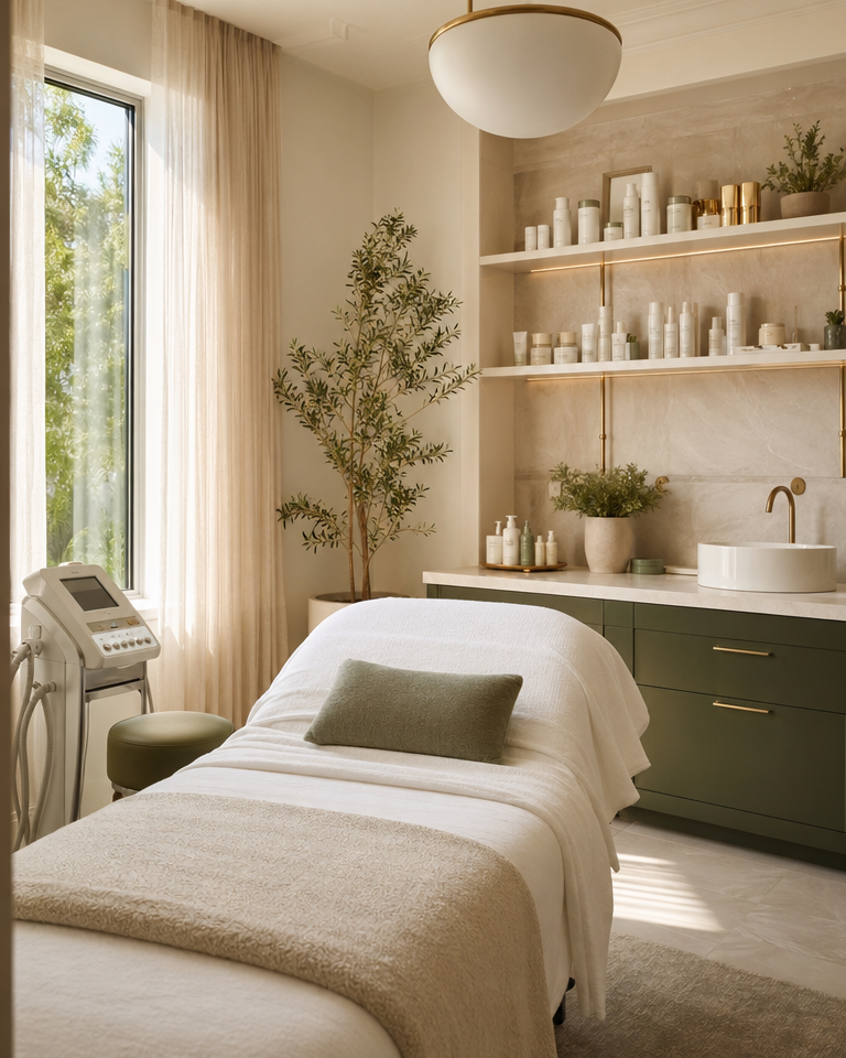Warm interior of a US medspa treatment room